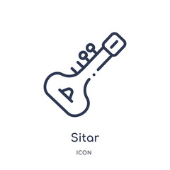 sitar icon from religion outline collection. Thin line sitar icon isolated on white background.