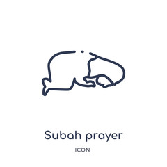 Sticker - subah prayer icon from religion outline collection. Thin line subah prayer icon isolated on white background.