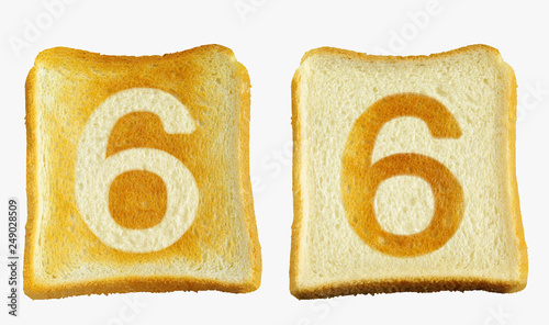 トーストに白い数字の6と白いパンに数字の6の焼き目が入った2枚のパン Adobe Stock でこのストック画像を購入して 類似の画像をさらに検索 Adobe Stock