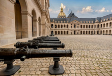 Cast Metal Cannons In Front Of  Museum Of The Army In Paris, France