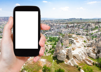 Poster - above view of carved houses and Goreme town