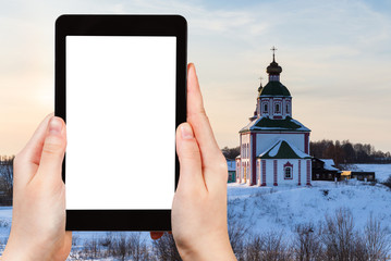 Sticker - view of Elijah Church in Suzdal at winter sunset