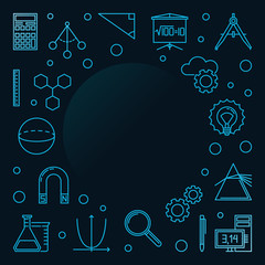 Wall Mural - Science, Technology, Engineering and Mathematics blue square frame. Vector STEM concept outline illustration on dark background