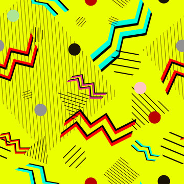 lines forming geometrical figures of different colors on a yellow background