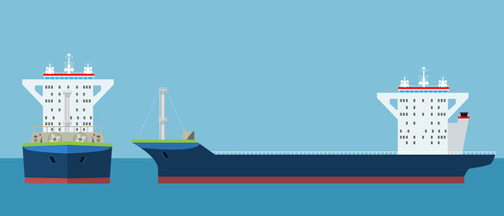 Empty Cargo Container ship with front and side view. Freight Transportation concept. Vector illustration.