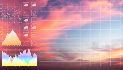 Wall Mural - weather forecast symbol data presentation with graph and chart on sunset evening twilight sky backgr