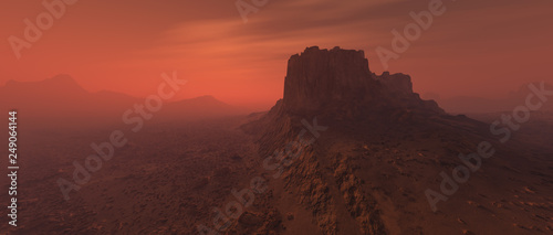 Cuadros en Lienzo Bare rough rocky mars terrain in fog.