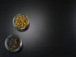 Green tea Jasmine with chamomile in glass cups at black wooden background