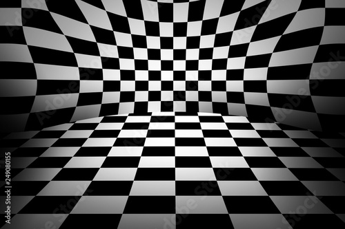 Plakaty czarno białe  czarno-bialy-szachownica-wnetrza-pokoju