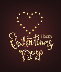 Aufkleber - Happy Valentines Day greeting Card. Shining heart and inscription with garlands
