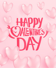 Aufkleber - Flying pink balloons with pink lettering inscription. Happy Valentine`s Day