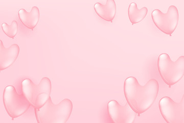 Aufkleber - Flying pink balloons on pink background. Valentine`s Day and Mother`s Day celebration card template
