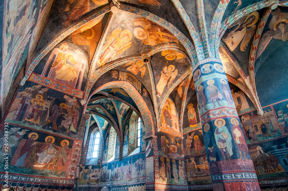Medieval frescoes in Chapel of the Holy Trinity at Lublin Castle, Poland. - obrazy, fototapety, plakaty 