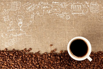 Wall Mural - Coffee in cup and business formulas