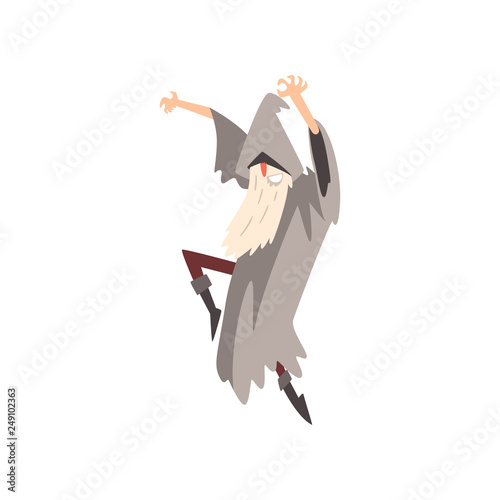 Fotomural Elderly Male Sorcerer Sorcerer Conjuring, Bearded Wizard Character Wearing Mantl