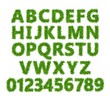 © TanyaFox - Green grass font. Lawn texture alphabet with numbers on white background. Vector illustration.