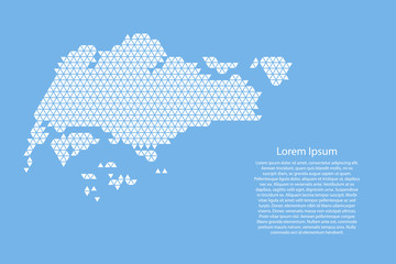 Fototapete - Singapore map abstract schematic from white  triangles repeating pattern geometric on light blue background with nodes for banner, poster, greeting card. Vector illustration.