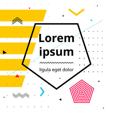 Astract design with different geometric shapes. Dynamic multicolored composition. Flat illustration, minimalistic style banner templates, white modern background with shapes and place for your text.