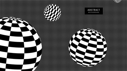 Aufkleber - Abstract modern minimal background. Futuristic illustration with spheres and dots. Kinetic shapes abstraction. Technology conception with 3d landscape. Black white perforated texture.