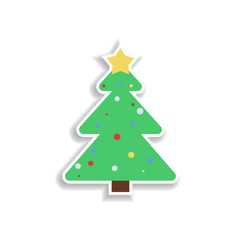 Poster - Christmas tree 2 colored line sticker icon. Elements of Christmas in color icons. Simple icon for websites, web design, mobile app, info graphics