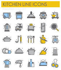 Poster - Kitchen appliances line icons set on white background for graphic and web design, Modern simple vector sign. Internet concept. Trendy symbol for website design web button or mobile app