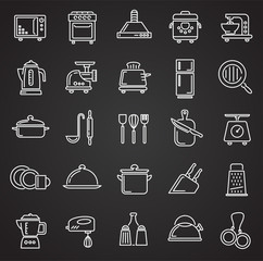 Poster - Kitchen appliances line icons set on black background for graphic and web design, Modern simple vector sign. Internet concept. Trendy symbol for website design web button or mobile app