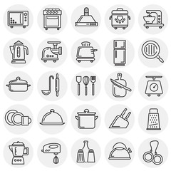 Poster - Kitchen appliances line icons set on circles background for graphic and web design, Modern simple vector sign. Internet concept. Trendy symbol for website design web button or mobile app