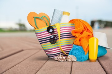 Sticker - Pairs Of Flip-flops On Beach, vacation concept