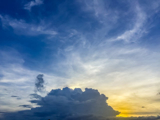 Wall Mural - Sunset with soft blue sky late afternoon background.  Early morning blue sky and bright clouds with good weather. Sunny day afternoon in early winter create a hazy background effect.