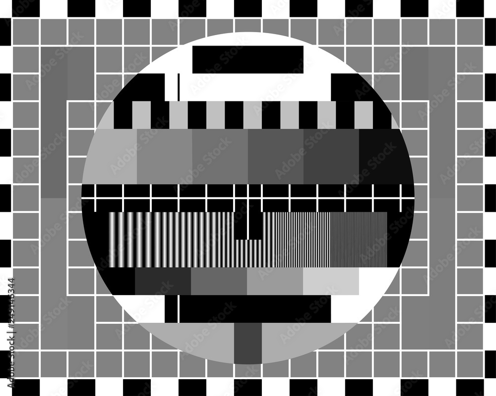 Test card TV with rainbow colored stripes and geometric signals. - obrazy, fototapety, plakaty 