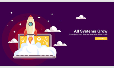 Start up Simple Rocket web design, Responsive web design flat vector, design technology template