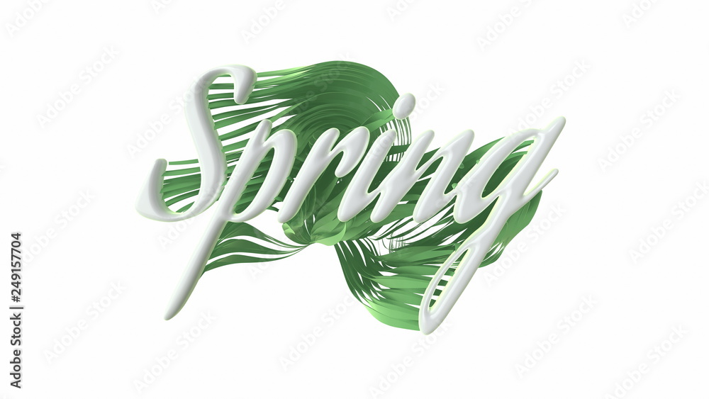 The word Spring lettering made by white plactic and growing green and ...