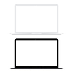 Wall Mural - White and black laptop with white screen mock up. Vector.