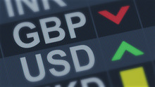 British Pound Falling, American Dollar Rising, Exchange Rate Fluctuation, Screen