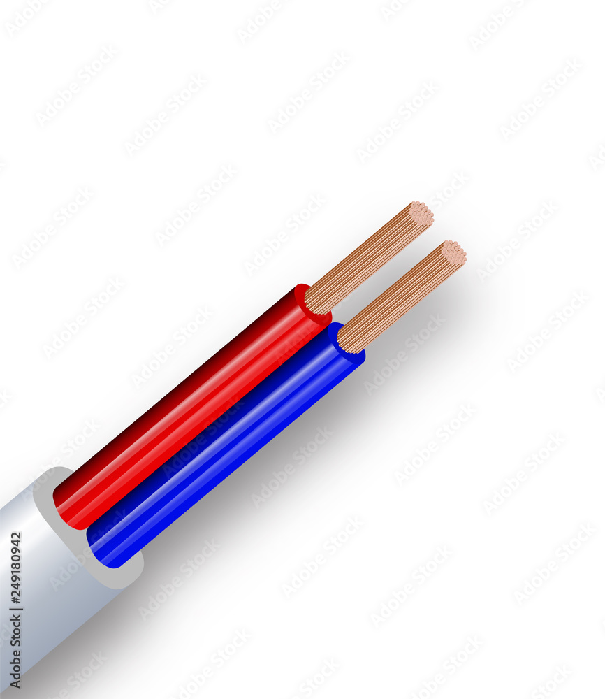Two Color Copper Wire Flexible two-wire electrical copper cable isolated on white background ...