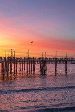 Redondo Beach Pier On The Californian Coast, At Sunset