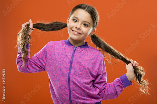 Small Child Long Hair Charming Beauty Girl Active Kid With Long