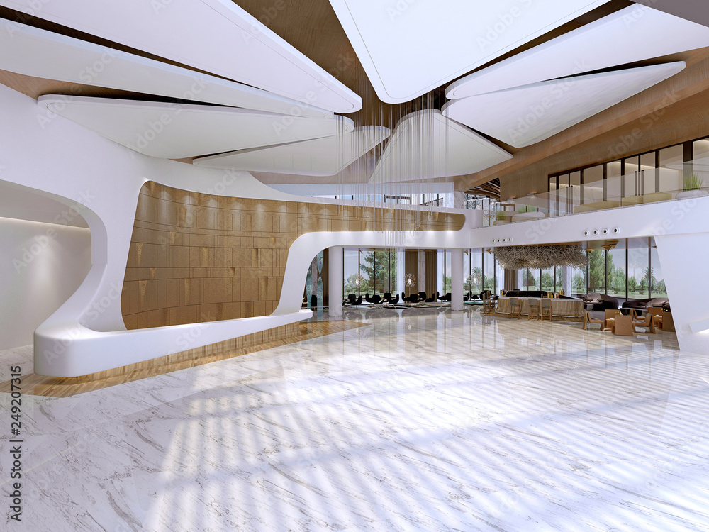 3d render hotel reception entrance lobby Stock Illustration | Adobe Stock