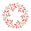 Rosehip wreath. Vector fall illustration with branches, berries and leaves. Floral frame. Autumn mood.