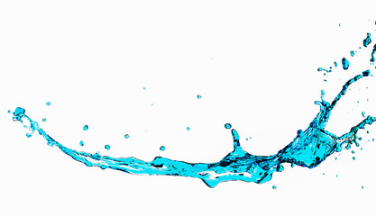 Light Blue Water Flow and Splashes Isolated Over Pure White Background.