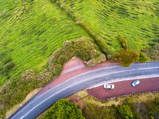 Poster - Top view of mountain road on Sao Miguel island, Azores - Portugal.