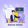 © pavelvinnik - Square Flat Banner Media News on Blue Background
