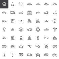 Wall Mural - Transport and transportation line icons set. linear style symbols collection, outline signs pack. vector graphics. Set includes icons as School bus, ambulance, truck, trolleybus, train, airplane, ship