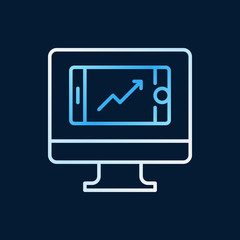 Poster - computer with smartphone vector modern outline icon or symbol on dark background
