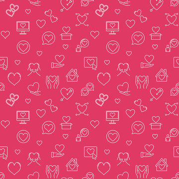 Valentines day red vector concept seamless pattern in thin line style