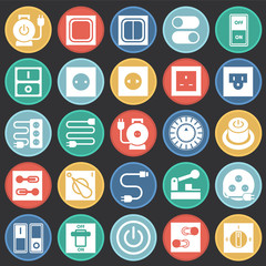 Fototapete - Electric ware icons set on color circles black background for graphic and web design, Modern simple vector sign. Internet concept. Trendy symbol for website design web button or mobile app