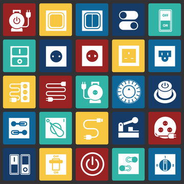 Electric ware icons set on color squares background for graphic and web design, Modern simple vector sign. Internet concept. Trendy symbol for website design web button or mobile app