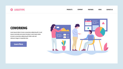 Vector web site gradient design template. Coworking space. Business team make presentation. Landing page concepts for website and mobile development. Modern flat illustration.