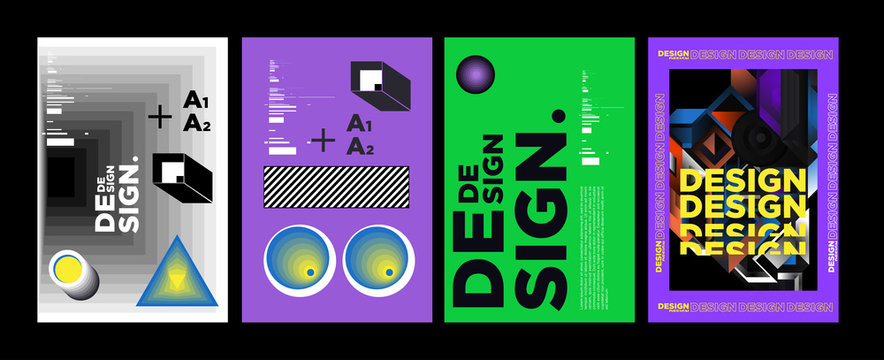 Abstract Geometric Collage Poster Design Template in Trendy vivid colors