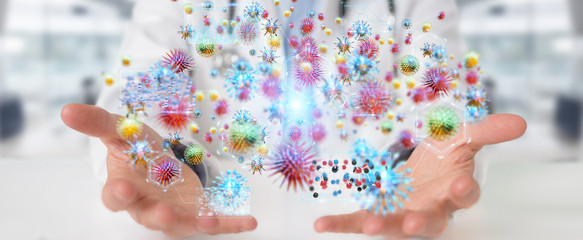 Poster - Doctor using digital nanobot virus 3D rendering